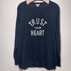 Old Navy Navy Blue Trust Your Heart Crewneck Sweater size XXL Navy blue & mint-G